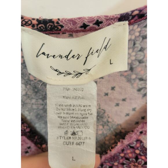 Lavender Field  Crop Top Pink Gray Boho Front Tie Bell Sleeve Women's Size Large - Picture 3 of 10